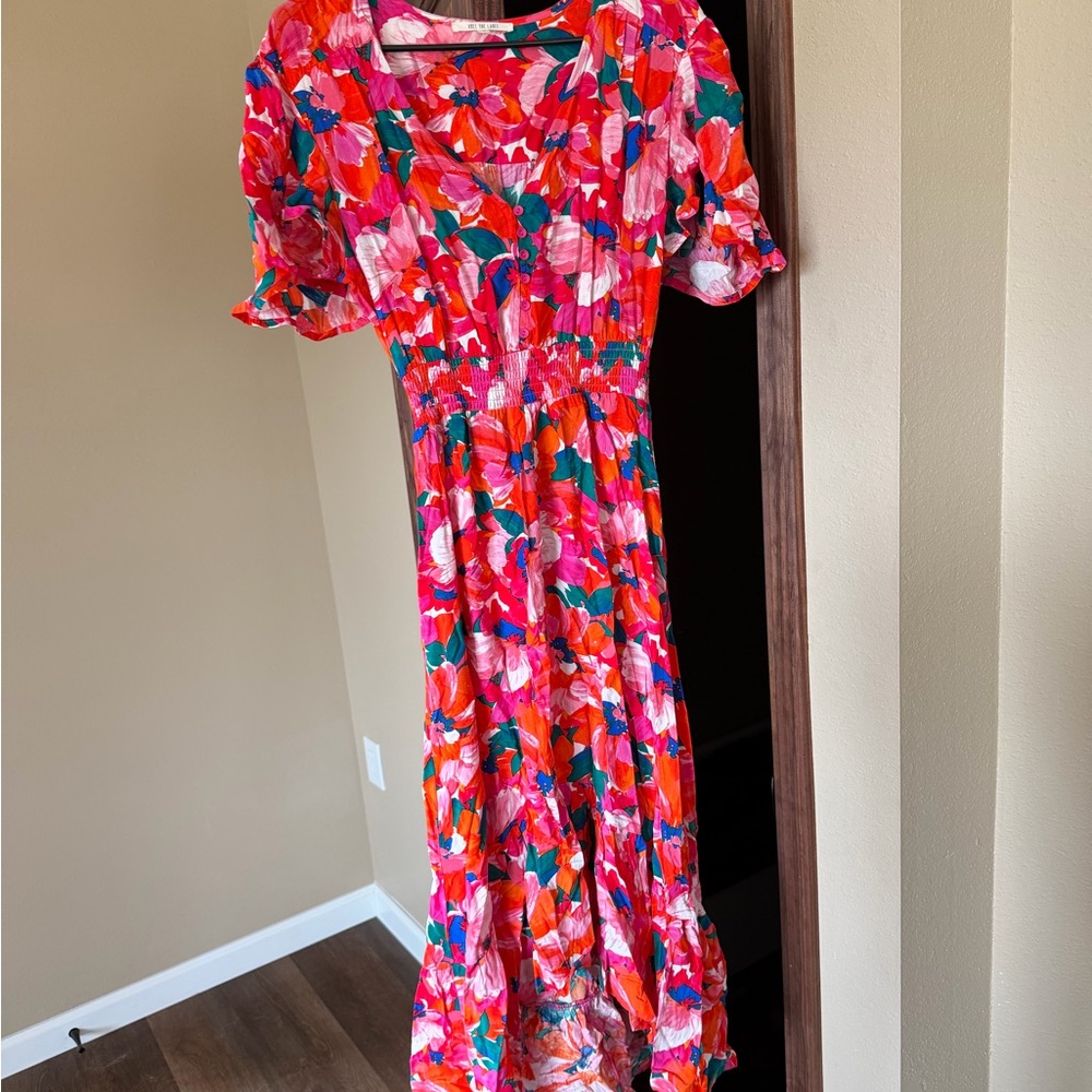 Bright Floral Maxi Dress in Pink & Red